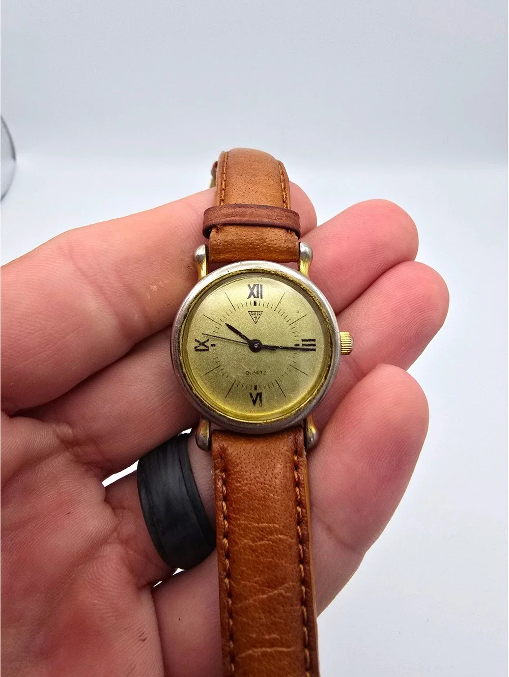 GUESS Women’s Quartz Analog Dress Watch Gold Tone Roman Dial Brown Leather